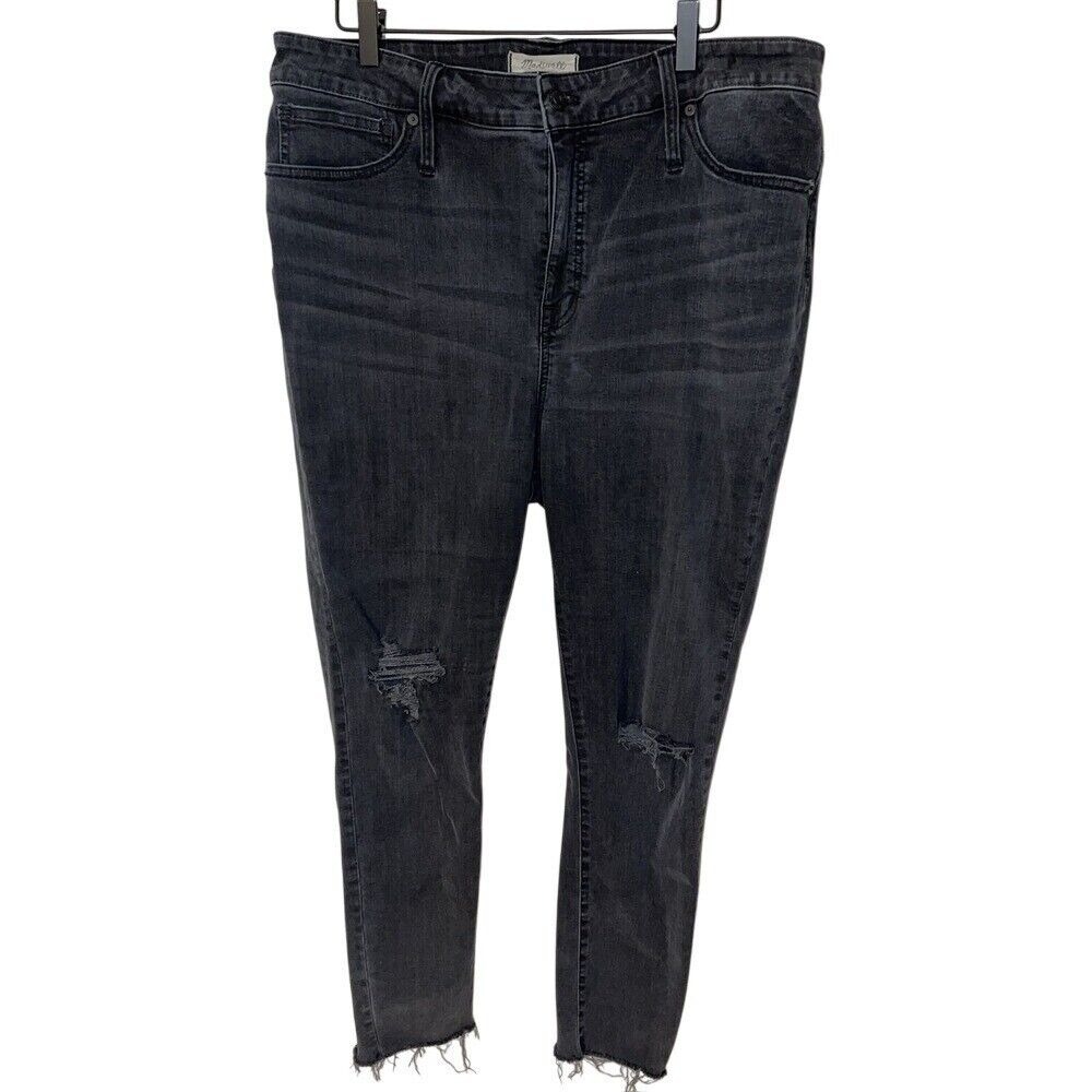 Madewell Women Black Distressed Curvy High Rise Skinny Jeans Denim Pants Size 34